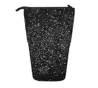KYSANOL Shiny Silver Glitter On Black Background,Telescopic Pencil Case,Stand Pencil Holder with Zipper Pencil Pouch Pen Bag