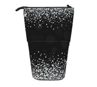 KYSANOL Shiny Silver Glitter,Telescopic Pencil Case,Stand Pencil Holder with Zipper Pencil Pouch Pen Bag