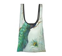 KYSANOL Shopping Bags Reusable Grocery Bags Foldable Tote Bags Large Capacity Carry Bag, Aqua Blue Elegant Peacock N Feathers Tree Branch