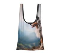 KYSANOL Shopping Bags Reusable Grocery Bags Foldable Tote Bags Large Capacity Carry Bag, Australian Shepherd Mountains Aussie Pets Dogs