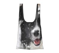 KYSANOL Shopping Bags Reusable Grocery Bags Foldable Tote Bags Large Capacity Carry Bag, Border Collie Snow Dog
