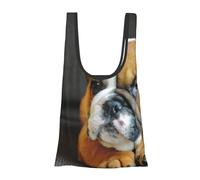KYSANOL Shopping Bags Reusable Grocery Bags Foldable Tote Bags Large Capacity Carry Bag, Kneeling English Bulldog