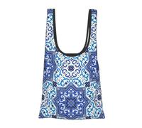 KYSANOL Shopping Bags Reusable Grocery Bags Foldable Tote Bags Large Capacity Carry Bag, Moroccan Portuguese Style Classic Tiles