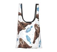 KYSANOL Shopping Bags Reusable Grocery Bags Foldable Tote Bags Large Capacity Carry Bag, Watercolor Brown Walrus