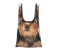 KYSANOL Shopping Bags Reusable Grocery Bags Foldable Tote Bags Large Capacity Carry Bag, Yorkshire Terrier Lies On White