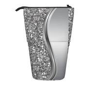 KYSANOL Silver Faux Glitter Glam,Telescopic Pencil Case,Stand Pencil Holder with Zipper Pencil Pouch Pen Bag
