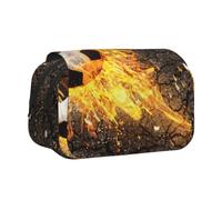 KYSANOL Soccer Ball in Burning Fire Flames Double Clamshell Pen Case Portable Pencil Pouch with Zipper