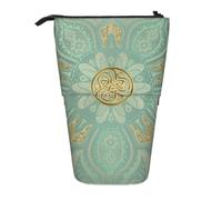 KYSANOL Soft Sage Green and Gold Celtic Mandala,Telescopic Pencil Case,Stand Pencil Holder with Zipper Pencil Pouch Pen Bag
