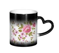 KYSANOL Straw Pink Peonies, Ceramics Mug Heat Sensitive Color Changing Mug Coffee Mugs Ceramic Cup 330 ml