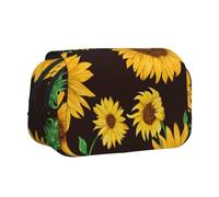 KYSANOL Summer Sunflower Floral Pattern Double Clamshell Pen Case Portable Pencil Pouch with Zipper