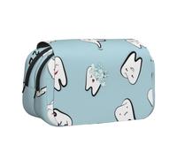 KYSANOL Teeth Pattern Tooth Dental Cartoon Double Clamshell Pen Case Portable Pencil Pouch with Zipper
