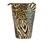 KYSANOL Tiger Prints Zebra,Telescopic Pencil Case,Stand Pencil Holder with Zipper Pencil Pouch Pen Bag