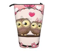 KYSANOL Two Cute Cartoon Owls,Telescopic Pencil Case,Stand Pencil Holder with Zipper Pencil Pouch Pen Bag