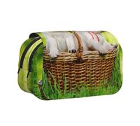 KYSANOL Two Dogs in A Basket Printed Double Clamshell Pen Case Portable Pencil Pouch with Zipper
