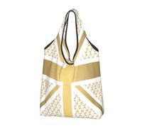 KYSANOL Uk Union Jack Flag With Gold Equestrian Pattern,Shopping Bags Reusable Grocery Bags Foldable Tote Bags Large Capacity Carry Bag
