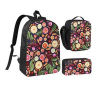 KYSANOL Vegan Live Fruits Vegetables Print,Student Backpack,Lunch Bag,Pencil Case 3 Piece Set