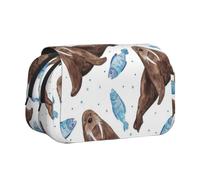 KYSANOL Watercolor Brown Walrus Double Clamshell Pen Case Portable Pencil Pouch with Zipper
