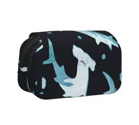 KYSANOL Watercolor Hammerhead Shark Double Clamshell Pen Case Portable Pencil Pouch with Zipper