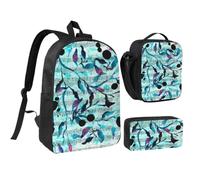 KYSANOL Watercolour Music Branches Leaves,Student Backpack,Lunch Bag,Pencil Case 3 Piece Set