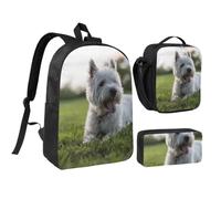 KYSANOL Westie Lawn West Highland White Terrier Dogs,Student Backpack,Lunch Bag,Pencil Case 3 Piece Set