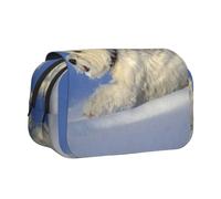 KYSANOL Westie Winter West Highland White Terrier Dogs Double Clamshell Pen Case Portable Pencil Pouch with Zipper