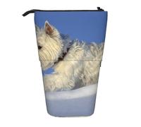 KYSANOL Westie Winter West Highland White Terrier Dogs,Telescopic Pencil Case,Stand Pencil Holder with Zipper Pencil Pouch Pen Bag