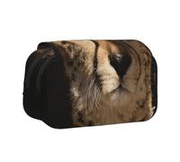 KYSANOL White Cheetah Printed Double Clamshell Pen Case Portable Pencil Pouch with Zipper