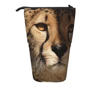 KYSANOL White Cheetah Printed,Telescopic Pencil Case,Stand Pencil Holder with Zipper Pencil Pouch Pen Bag