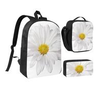 KYSANOL White Daisy Flower With Bright Yellow Heart,Student Backpack,Lunch Bag,Pencil Case 3 Piece Set