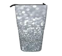 KYSANOL White Silver Glitter Bokeh Glam Trendy Sparkle,Telescopic Pencil Case,Stand Pencil Holder with Zipper Pencil Pouch Pen Bag
