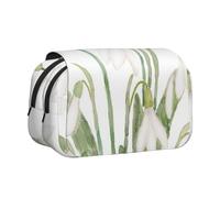 KYSANOL White Snowdrop Flower Botanical Watercolor Painting Double Clamshell Pen Case Portable Pencil Pouch with Zipper