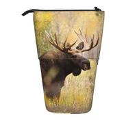 KYSANOL Wild Animal Moose Stan in Forest,Telescopic Pencil Case,Stand Pencil Holder with Zipper Pencil Pouch Pen Bag