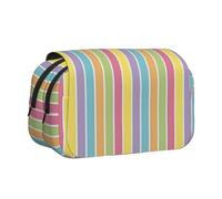 KYSANOL Yellow Blue Pastel Stripe Double Clamshell Pen Case Portable Pencil Pouch with Zipper