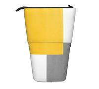 KYSANOL Yellow Gray White Geometric Block,Telescopic Pencil Case,Stand Pencil Holder with Zipper Pencil Pouch Pen Bag