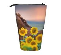 KYSANOL Yellow Sunflower Horse Printed,Telescopic Pencil Case,Stand Pencil Holder with Zipper Pencil Pouch Pen Bag