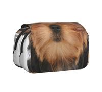 KYSANOL Yorkshire Terrier Lies On White Double Clamshell Pen Case Portable Pencil Pouch with Zipper