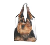 KYSANOL Yorkshire Terrier Lies On White,Shopping Bags Reusable Grocery Bags Foldable Tote Bags Large Capacity Carry Bag