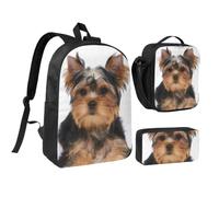 KYSANOL Yorkshire Terrier Lies On White,Student Backpack,Lunch Bag,Pencil Case 3 Piece Set