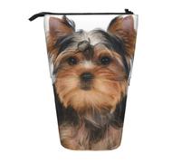 KYSANOL Yorkshire Terrier Lies On White,Telescopic Pencil Case,Stand Pencil Holder with Zipper Pencil Pouch Pen Bag