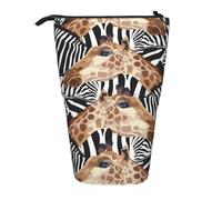 KYSANOL Zebra and Giraffe Printed,Telescopic Pencil Case,Stand Pencil Holder with Zipper Pencil Pouch Pen Bag