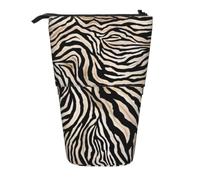 KYSANOL Zebra Print Striped Abstract Art,Telescopic Pencil Case,Stand Pencil Holder with Zipper Pencil Pouch Pen Bag