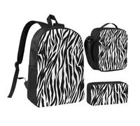 KYSANOL Zebra Print,Student Backpack,Lunch Bag,Pencil Case 3 Piece Set