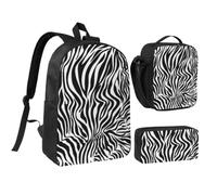 KYSANOL Zebra Print,Student Backpack,Lunch Bag,Pencil Case 3 Piece Set