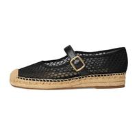 KysBloes Woven Platform Mary Janes Espadrille Flats for Women Wegde Mesh Ballet Flats Fishnet Buckle Strap Pumps Raffia Ballerina Shoes, Mesh-black, 5.5 UK