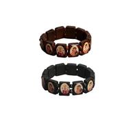 Kysin Chiys 2/4 Pcs Wooden Jesus Virgin Mary Bracelet Saints Rosary Stretch Adjustable Wooden Small Panel Bracelet Religious Saints Jesus Gift for Women Men, adjustable, Wood, no gemstone
