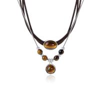 Kysin Chiys 2 Pcs Crystals Layered Necklace Natural Tiger Eye Amethyst Lucky Blessing Protection Chakra Beads Stone Pendant for Women Men Adjustable, Zinc, No Gemstone