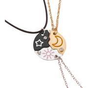 Kysin Chiys 3 Pcs Set BFF Necklace Best Friend Necklaces for 3 Split Heart Engraved Weirdo 1/2/3 Necklace Sun Star Moon Pendant Friendship Thanksgiving Day Gifts, Zinc, No Gemstone