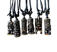 Kysin Chiys 6 Pcs Retro Hawaiian Tiki Resin Protection Amulet Lucky Pendant Necklaces Cute Caved Satue Adjustable Rope Chain Necklace Vintage Jewelry for Men Women, Zinc, No Gemstone