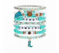 Kysin Chiys 7pcs Set Cowgirl Beaded Bracelets Stackable Western Country Beaded Stretch Bracelet with Cowboy Hat and Boots Charms Y2K Style Boho Summer Beach Jewelry Accessories for Women, adjustable