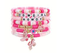Kysin Chiys 7pcs Set Cowgirl Beaded Bracelets Stackable Western Country Beaded Stretch Bracelet with Cowboy Hat and Boots Charms Y2K Style Boho Summer Beach Jewelry Accessories for Women, adjustable